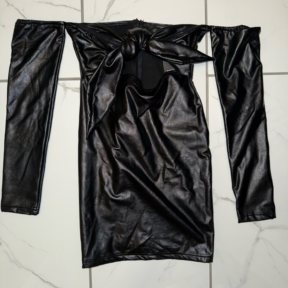 Forever 21 Black Off-Shoulder Faux Leather Dress
